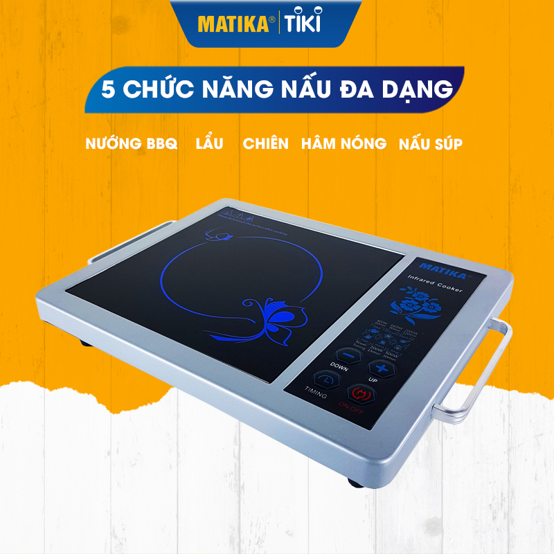 Bếp Hồng Ngoại Đơn MATIKA Công Suất 2000W MTK-H22 ,bếp điện từ ,bếp hồng ngoại matika, bếp hồng ngoại ,bếp điện hồng ngoại ,bếp hồng ngoại cảm ứng không kén nồi ,Mặt Kính Bếp Màu Đen Sang Trọng, Chịu Nhiệt, Chịu Lực