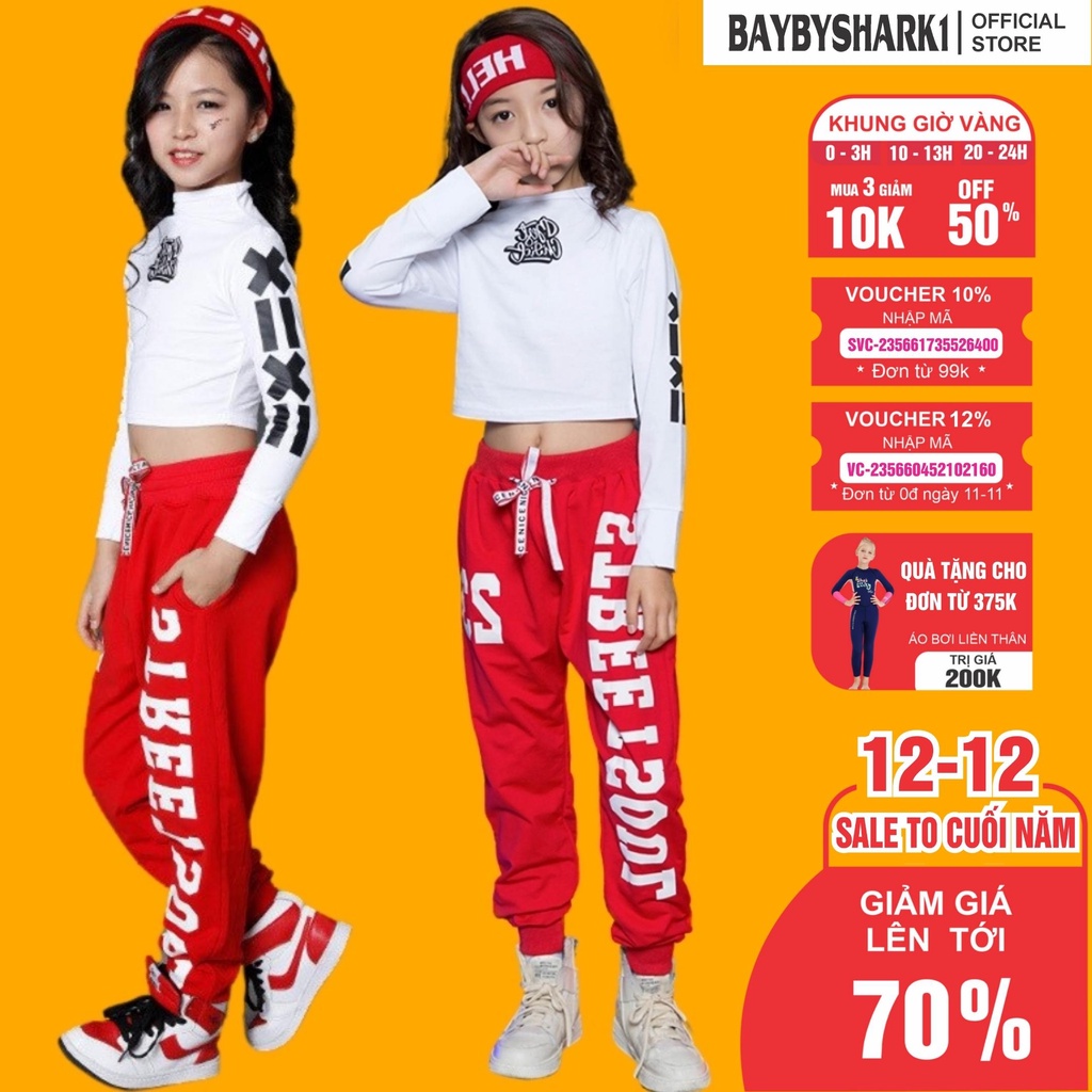 Đồ thu đông cho bé gái, đồ bộ bé gái ,bộ thu đông cho bé gái từ size nhí đến size đại baybyshark1croptop trắng