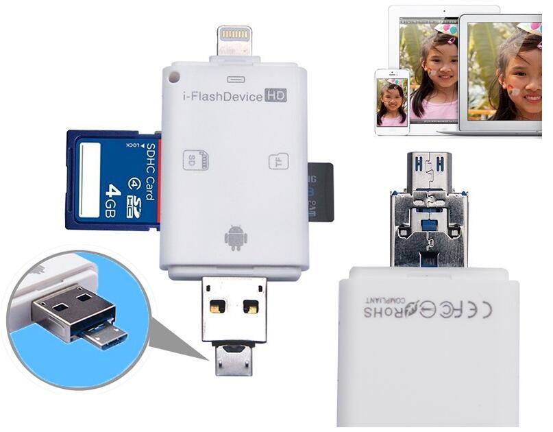 3 in 1 i Flash Drive USB Micro SD SDHC TF Card Reader Writer for iPhone 5/5s/6/6 plus/ipad/Samsung OTG Phones - intl