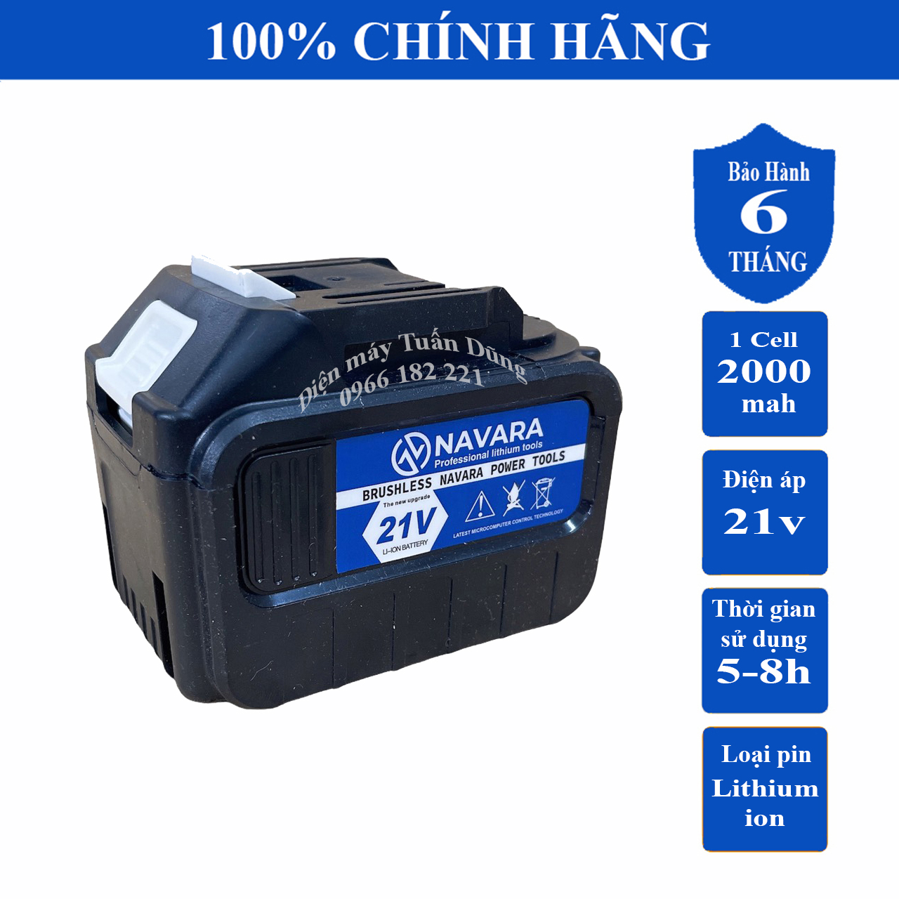 Pin Navara 15 cell CHUYÊN DÙNG CHO MÁY MÀI GÓC, MÁY KHOAN ĐỤC BÊ TÔNG chân pin 4 cm phổ thông
