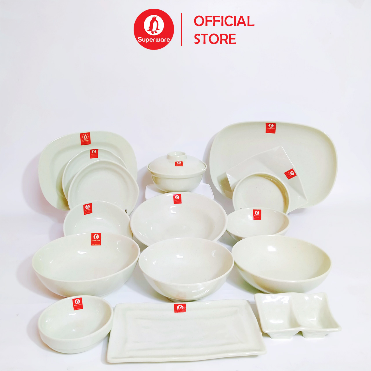Bộ bát đĩa superware nhựa phíp 100% melamine xanh đá - green stone