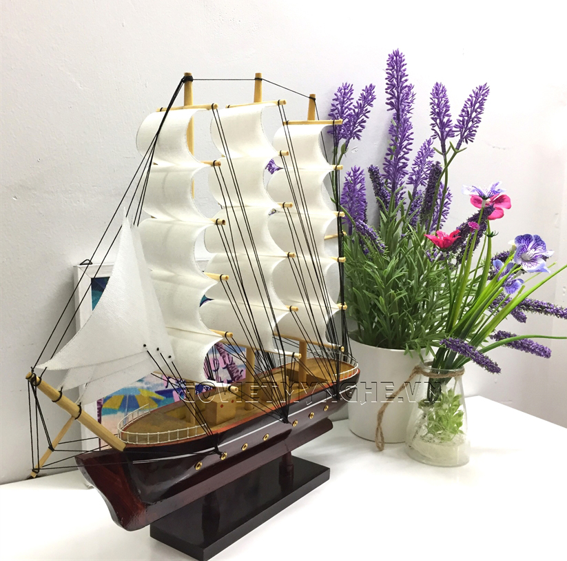 [HCM][Đã lắp ráp sẵn] Mô hình thuyền gỗ thuyền trang trí tàu chở hàng France II - Dài 32cm - Buồm vải nhiều màu - Không cần lắp ráp