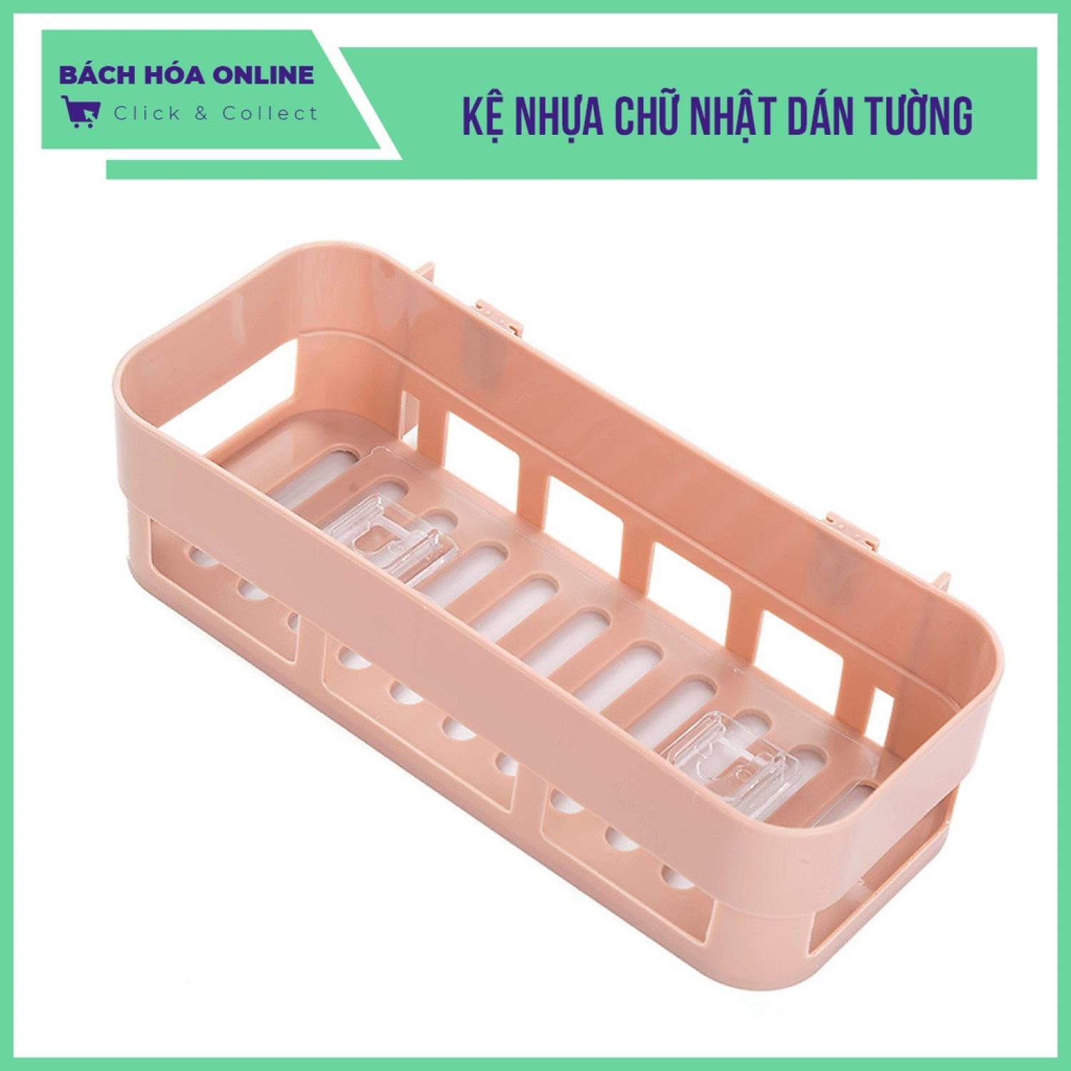 Khay kệ nhựa chữ nhật dán tường để đồ nhà tắm nhà bếp siêu chắc