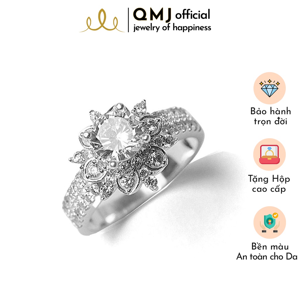 QMJ Nhẫn bạc nữ Hoa Tuyết sang chảnh nạm đá tinh sảo cao cấp ổ đá 5A lấp lánh - QNL2802