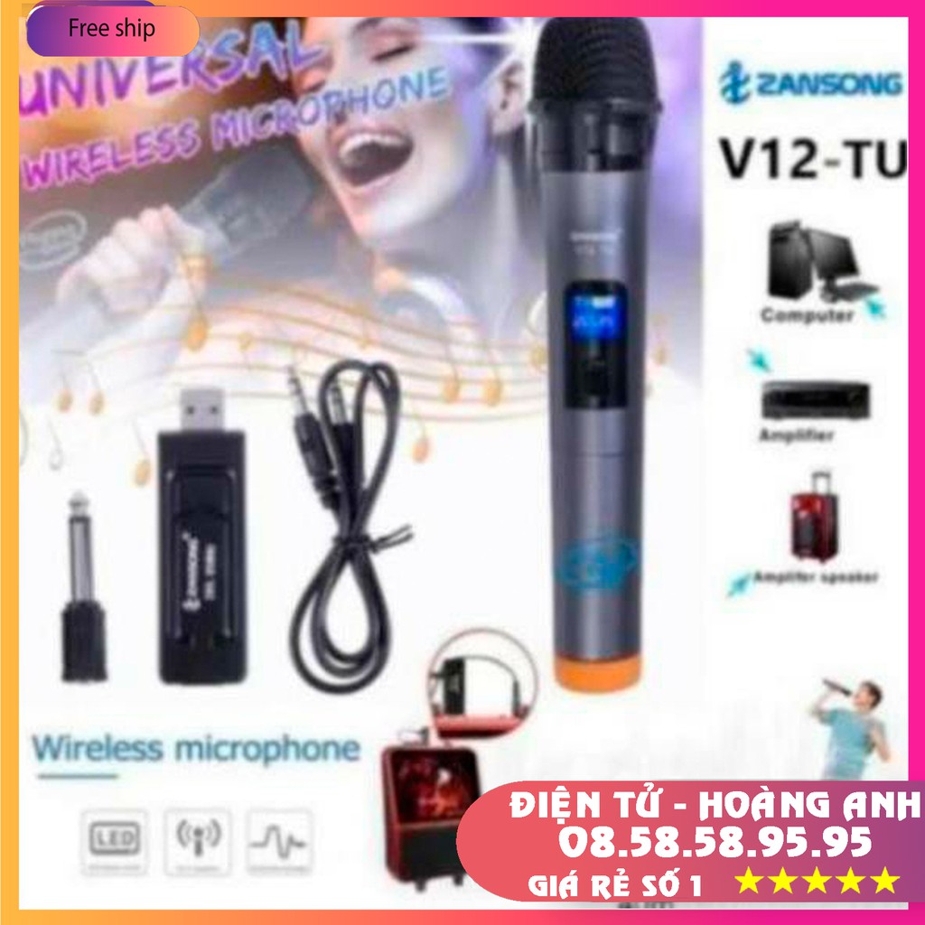 Micro karaoke không dây v12+v10 cho loa kéo daile / aige / zansong / shuae v12 có màn hình lcd