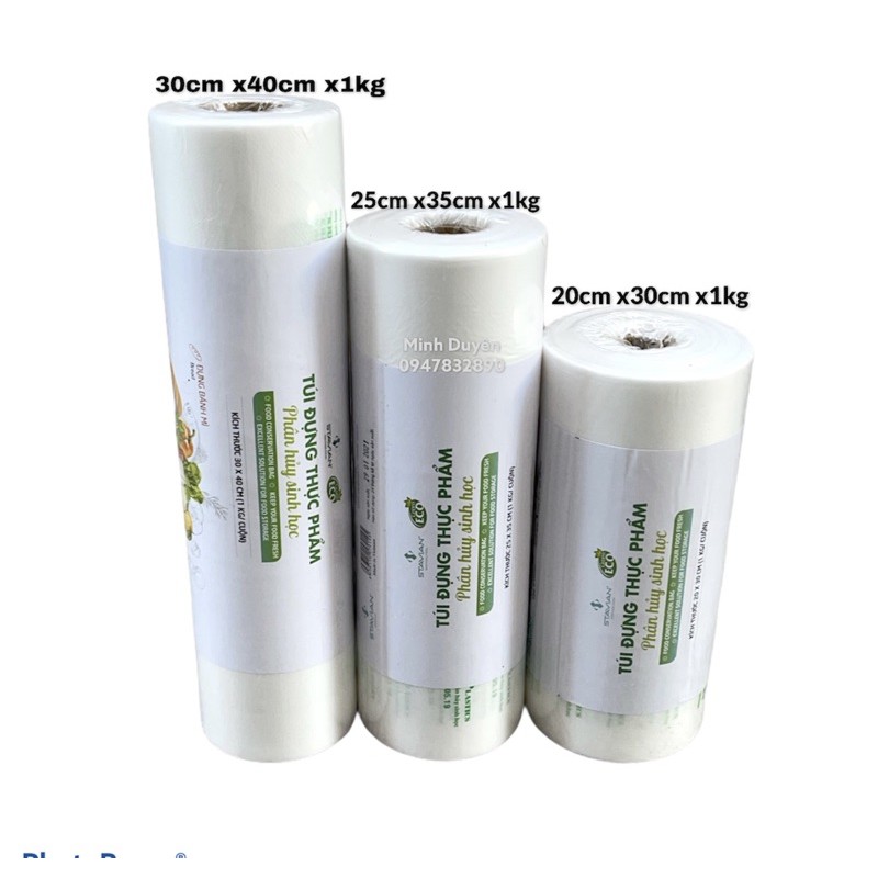 Cuộn túi đựng thực phẩm GREEN ECO tự hủy sinh học được chứng nhận ISO kích thước 25*35*500gram/cuộn