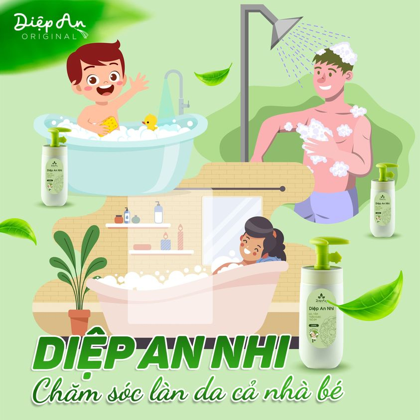 Gel tắm thảo dược cho bé Diệp An Nhi dung tích 200ml làm sạch và bảo vệ da - DK Pharma