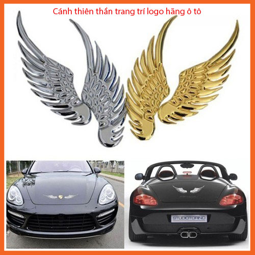 Đôi cánh thiên thần 3D dán trang trí logo hãng ô tô bằng kim loại tạo phong cách sang trọng cho xe hơi