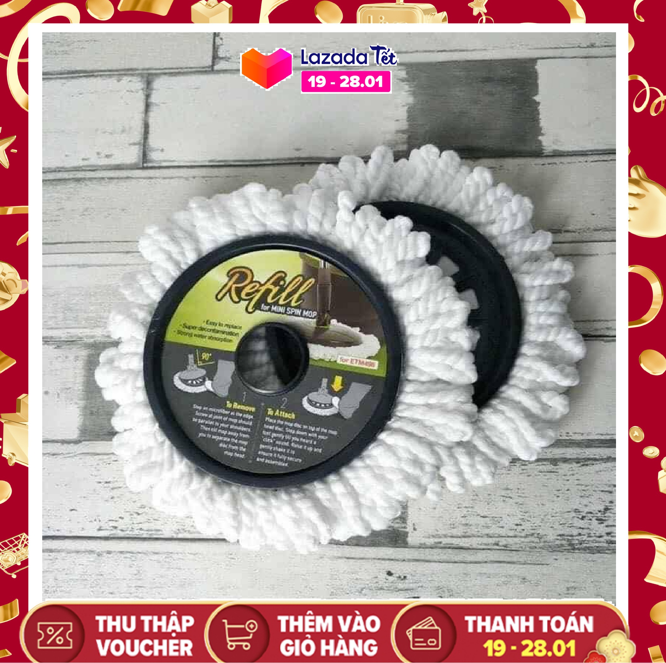 Combo 2 bông lau thay thế cho bộ cây lau nhà Lock&Lock ETM498