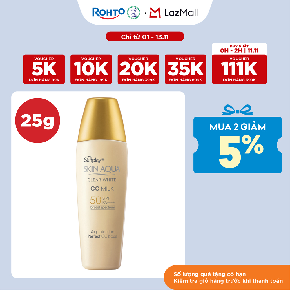 Kem chống nắng Skin Aqua trang điểm tạo nền trắng mịn & đều màu dạng sữa Sunplay Skin Clear White CC