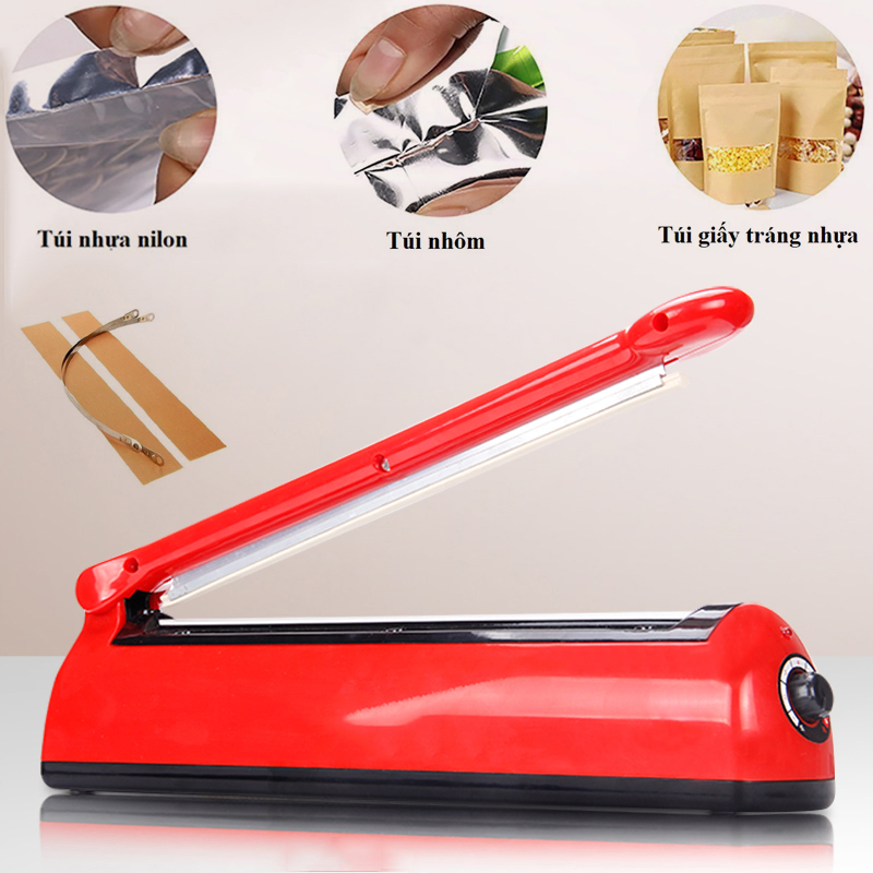 Máy hàn miệng túi dập tay tphcm - Máy ép bọc nhựa mini-đường hàn 300x2mm