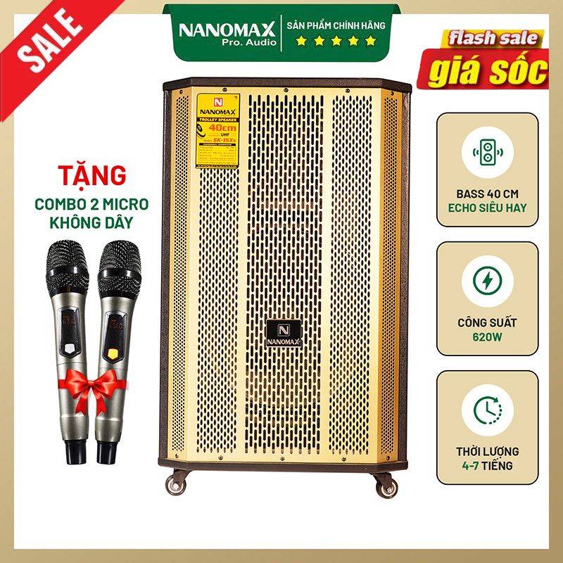 Loa kéo karaoke giá rẻ | loa kéo nanomax 15x5 công suất 620w | loa kéo 4 tấc bass 40 tặng kèm 2 micro hát karaoke cao cấp gt32