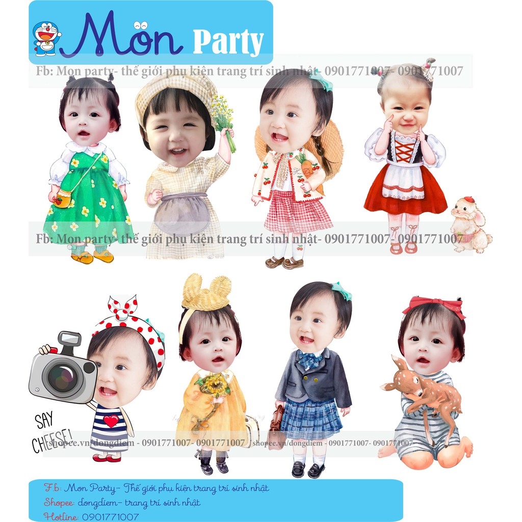 Thiết kế hình Chibi cho bé gái trang trí tiệc sinh nhật theo yêu cầu   Shopee Việt Nam