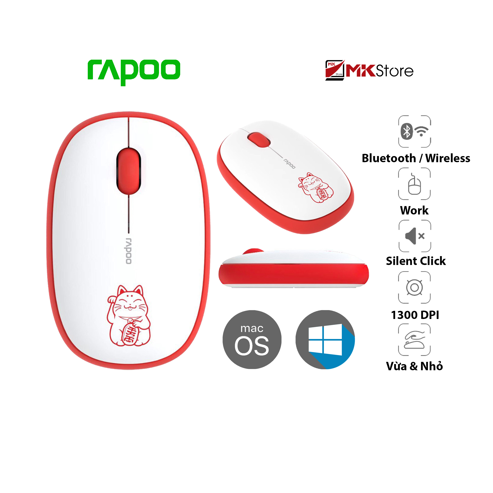 Chuột máy tính không dây rapoo m650 silent bluetooth mkstore