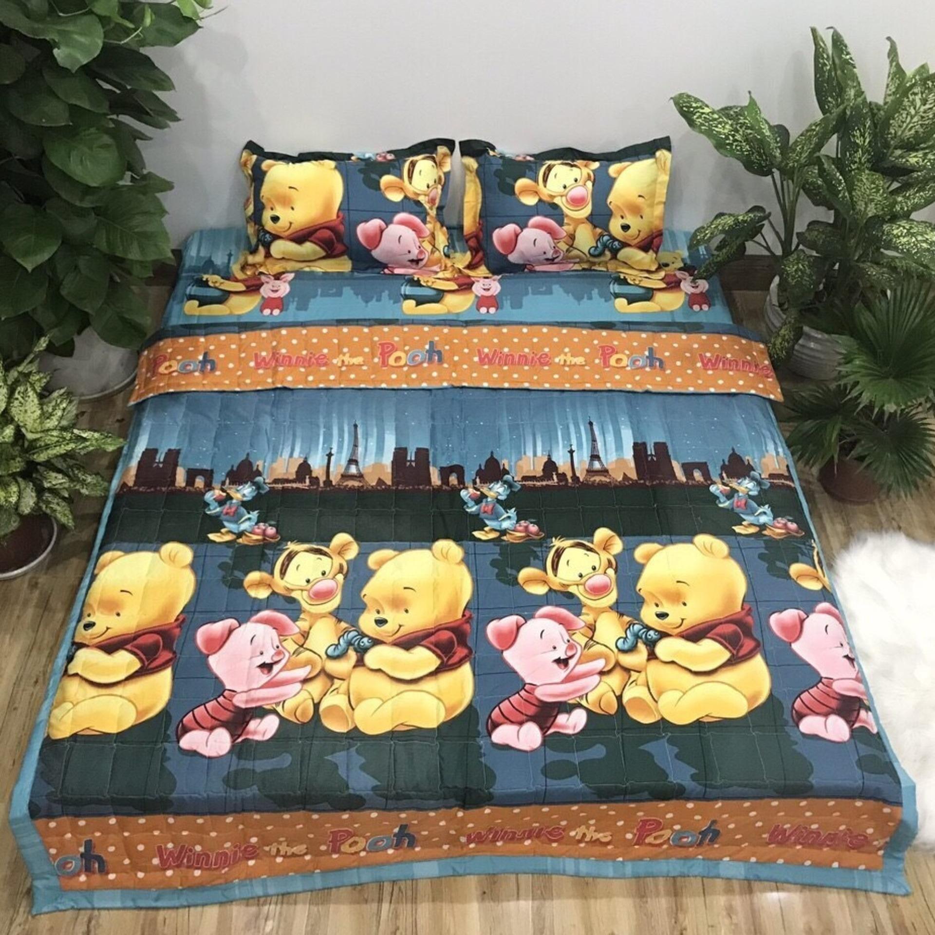 BỘ CHĂN GA GỐI TRẦN BÔNG+ TẶNG VỎ ÔM GẤU POOH