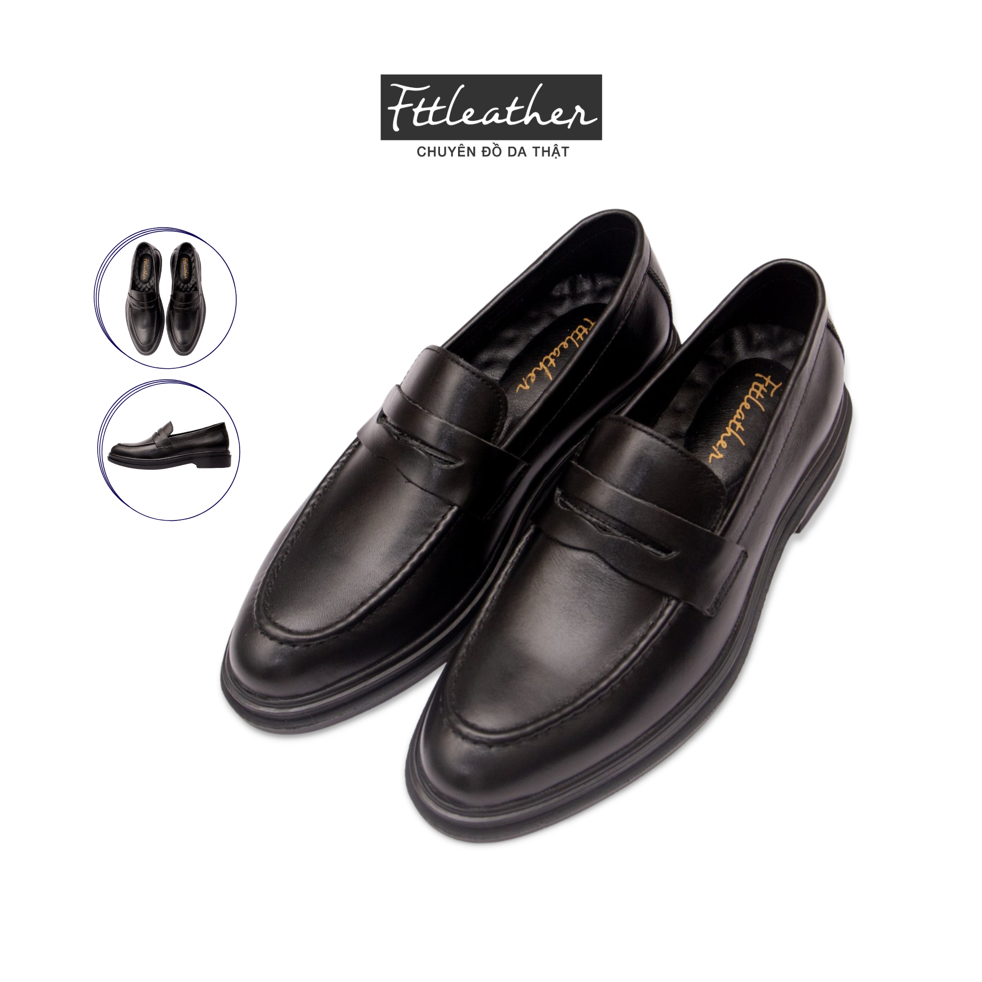 Giày da nam Giày lười penny loafer nam màu đen độn đế ẩn tăng chiều cao FTT LEATHER