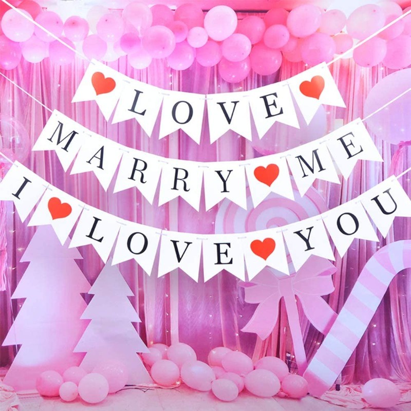 Dây chữ giấy HAPPY WEDDING / chữ LOVE /I LOVE YOU cờ ép kim trang trí phòng cưới, đám cưới, cầu hôn, tỏ tình, kỷ niệm