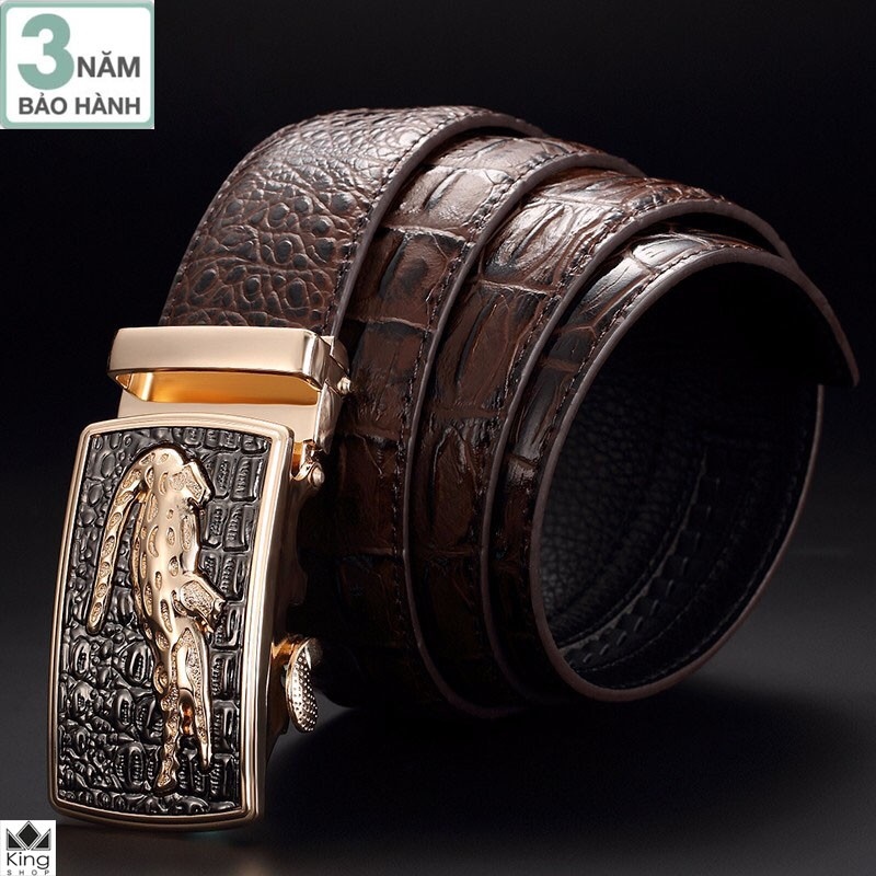Thắt lưng dây nịt nam da bò 100 vân cá sấu khóa tự động - đồ da kingshop bh 3 năm