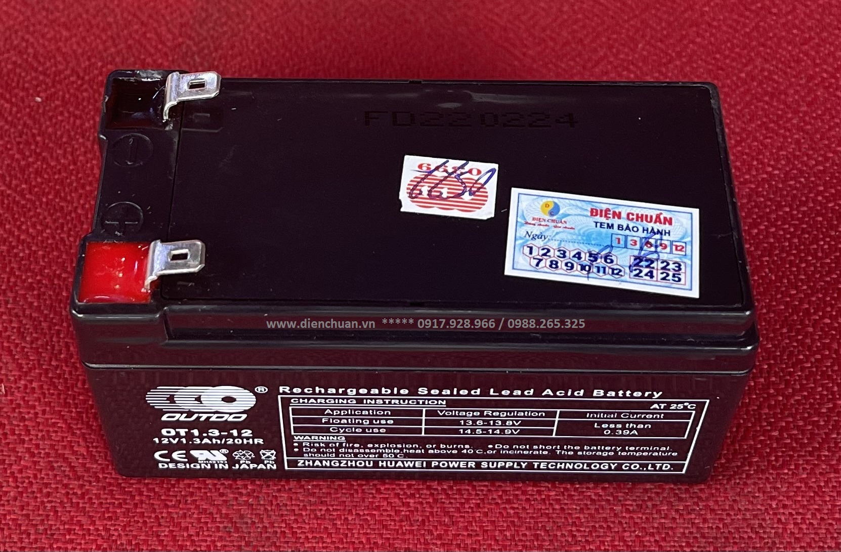Bình ắc quy 12v 1.3ah outdo ot1.3-12