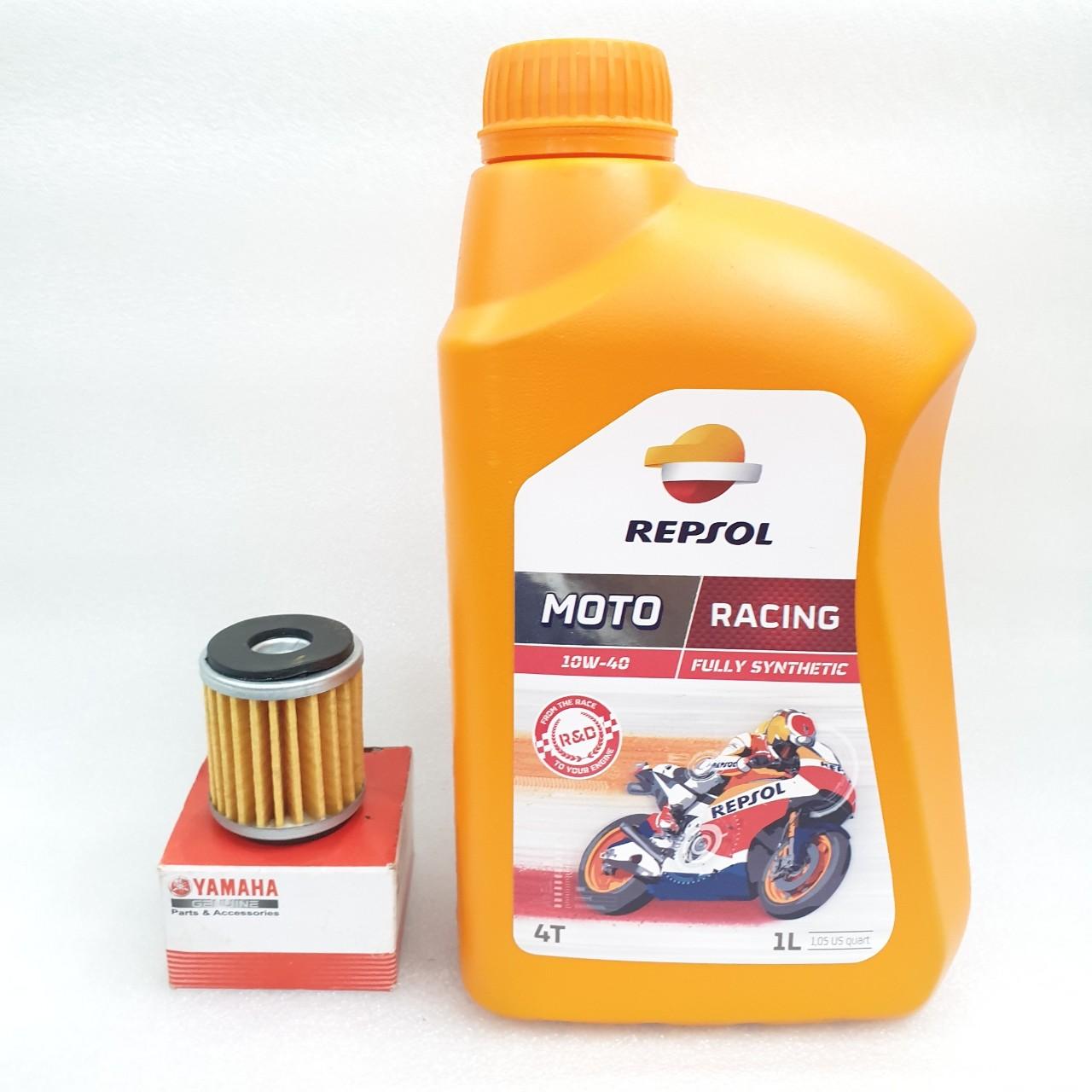 Nhớt Repsol Racing 4T 10W-40 tặng kèm lọc nhớt Yamaha