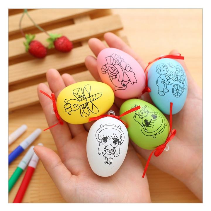 Combo 5 quả trứng tô màu cho bé + 4 Bút màu
