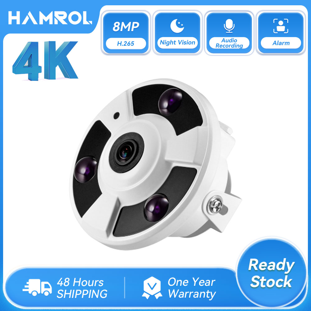 Hamrol 4k 8mp 1.7mm fisheye lens face detection h.265 5mp 4mp hd ip camera 48v poe video surveillance infrare night vision cctv camera