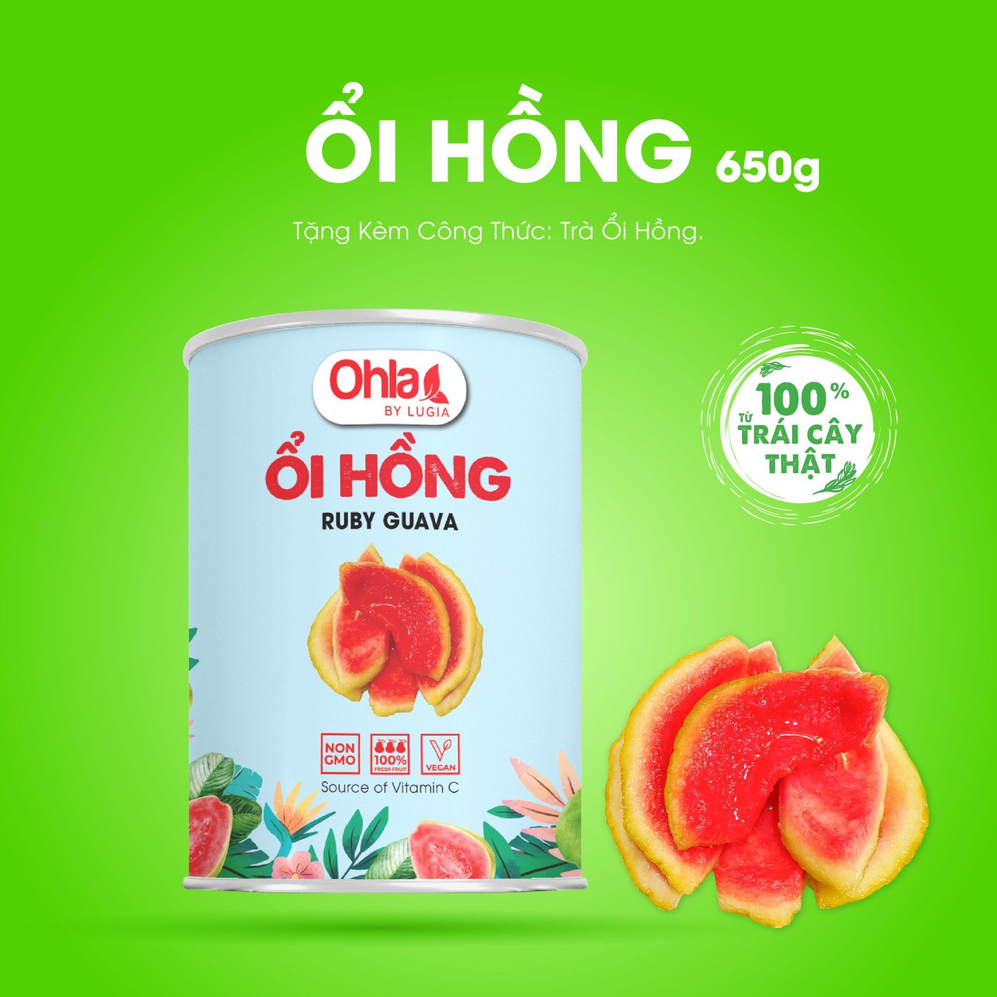 Ổi Hồng Đóng Hộp Nguyên Miếng - Ohla Lon 950gr Có thể ăn trực tiếp, dùng làm topping, decor trà sữa, Cocktail