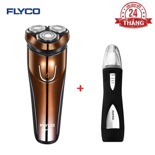 Máy cạo râu FLYCO FS371VN 3 lưỡi dao kép chống nước (Đồng) + 1 máy tỉa lông mũi Flyco FS7805VN - Hãng Phân phối chính thức