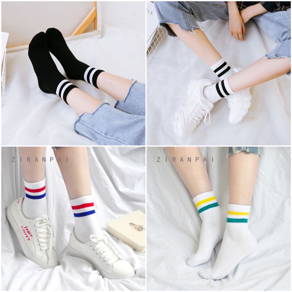 Vớ tất nam nữ kẻ sọc đen trắng unisex