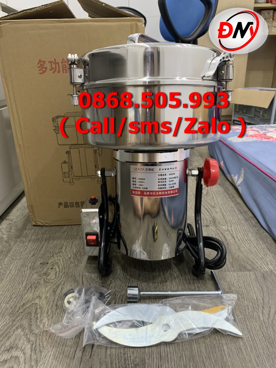 Máy xay bột khô công suất lớn 4500g/mẻ Inox, moto 5000W xay nguyên liệu siêu nhanh, siêu mịn