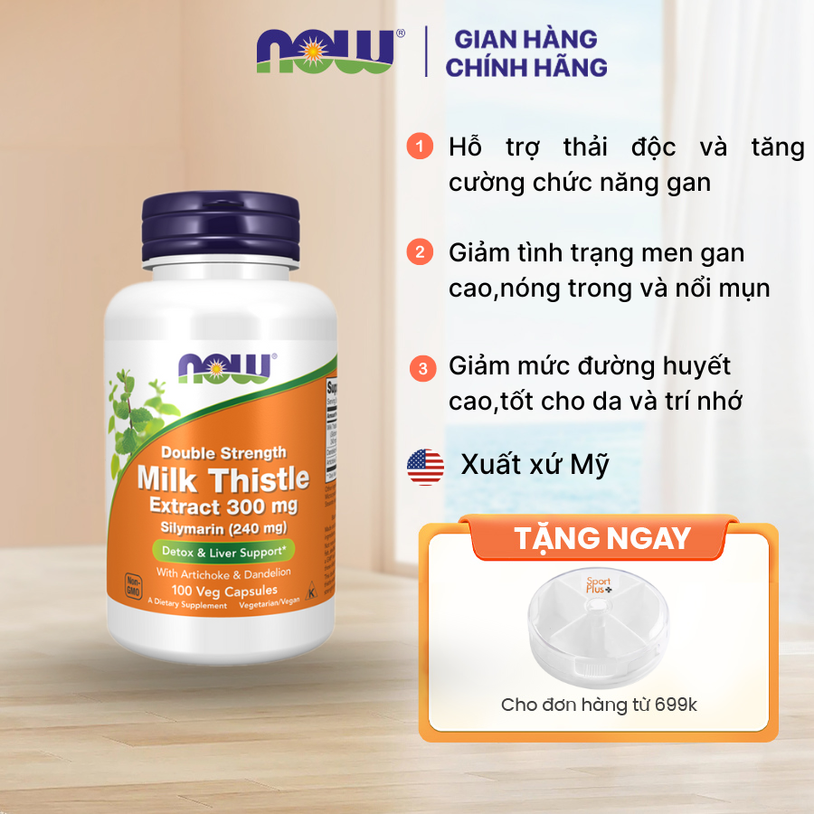  Viên uống giải độc gan hạ men gan Milk Thistle 300mg Silymarin Now  Mỹ  chiết xuất cây kế sữa 