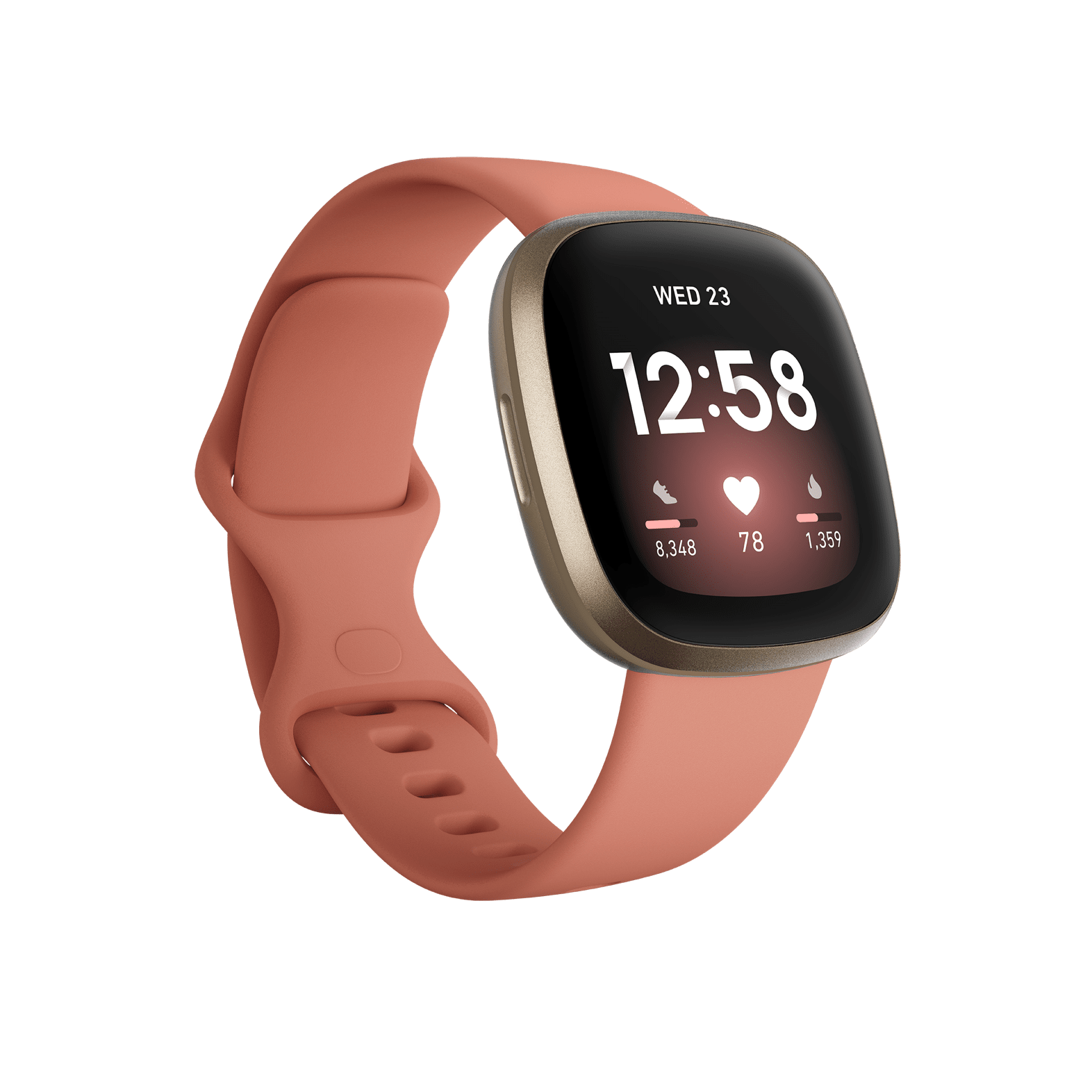 Vòng đeo tay theo dõi sức khỏe fitbit versa 3 pink clay/soft gold aluminum-fb511glpk-frcjk - hàng chính hãng