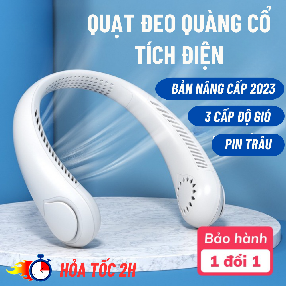 Quạt Đeo Quàng Cổ Tích Điện Mini Không Cánh Dung Lượng Pin Lớn Gió Mạnh Tặng Kèm Bộ Sạc Tiện Lợi