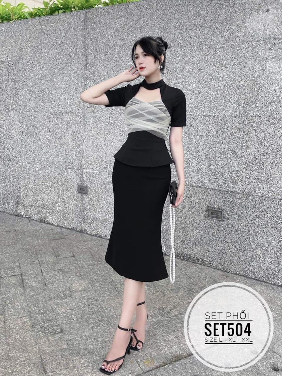 Bigsize set váy phối dây nơ set504