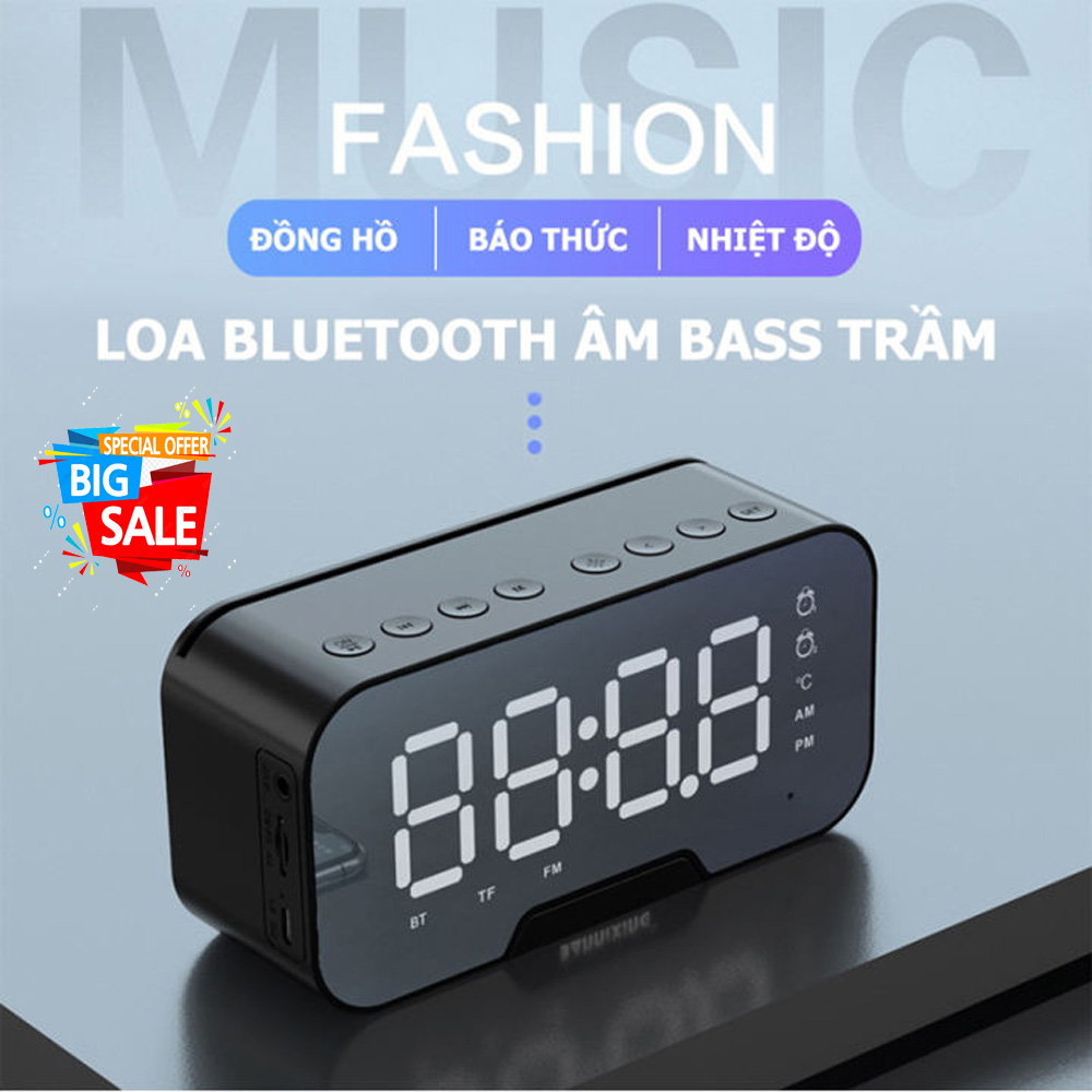 Loa Bluetooth kiêm đồng hồ mặt kính báo thức âm bass có mic làm đèn ngủ đèn led hiển thị giờ Loa không dây bluetooth loa bluetooth mini 3 in 1 dùng cho các loại điện thoại