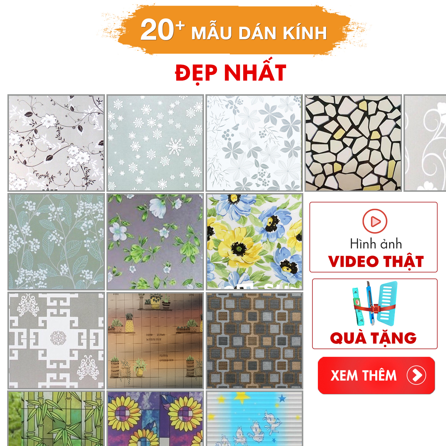 Giấy dán kính đề can 3D hàng loại 1 dày sẵn keo, decal dán trang trí cửa kính cửa sổ nhiều mẫu hoa văn 90x50cm - Trang Trí Hà Linh