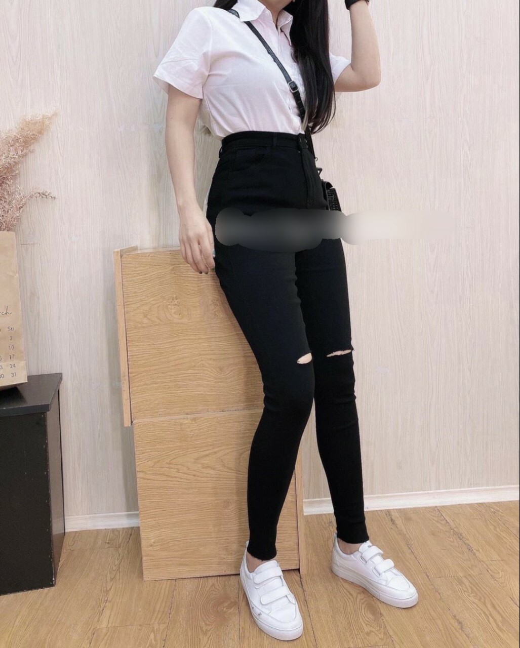 QUẦN SKINNY KAKI NỮ RÁCH GỐI CÁ TÍNH