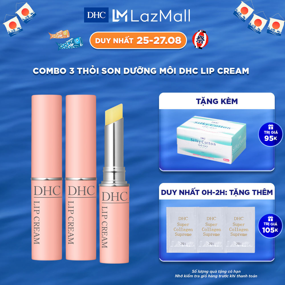 Combo 3 Thỏi Son Son dưỡng môi DHC Lip Cream dưỡng ẩm, làm mềm môi
