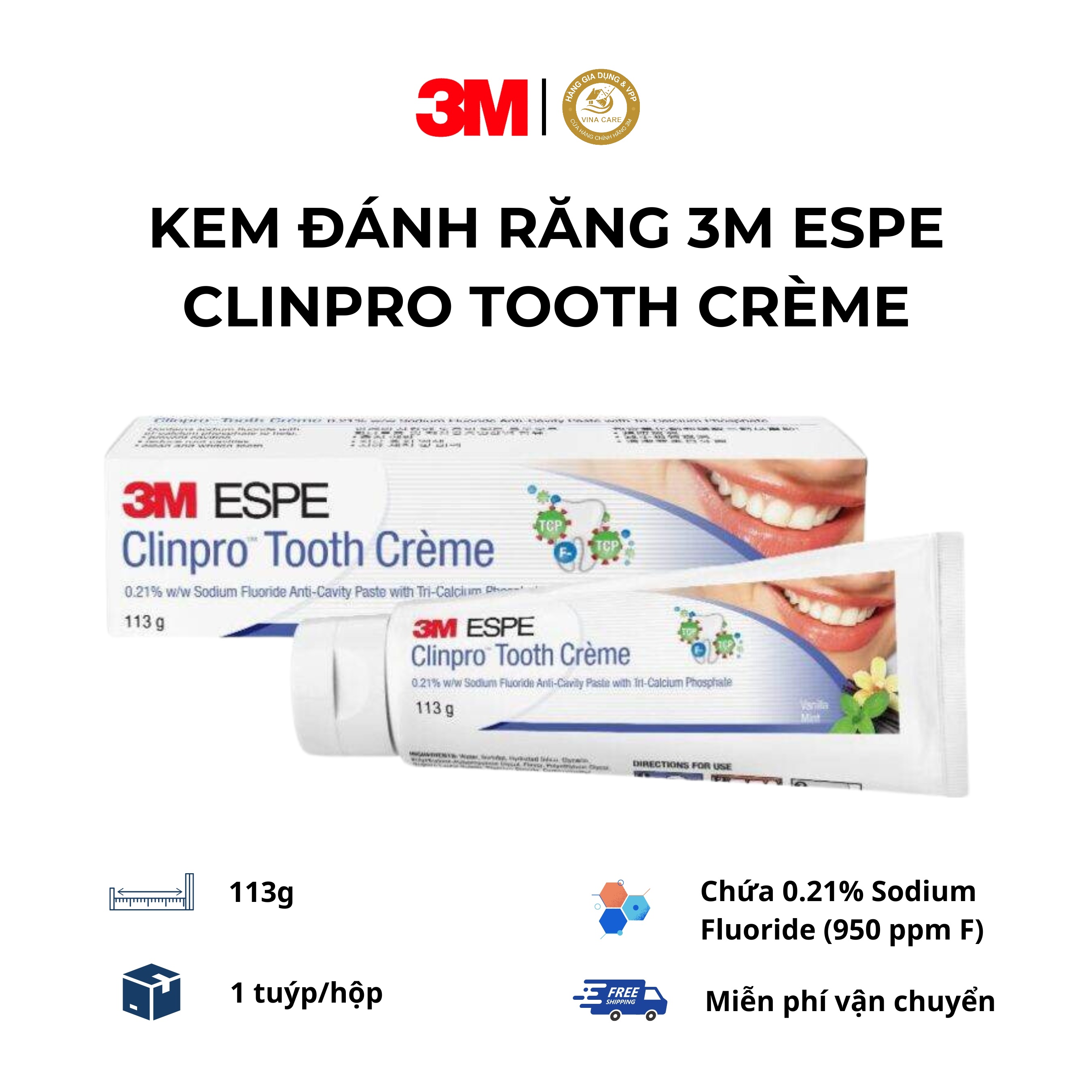 Kem đánh răng 3M 12216 – Tuýp 113G chứa 0,21% fluoride | ngừa sâu, sạch nứu, bảo vệ men răng | Mỹ