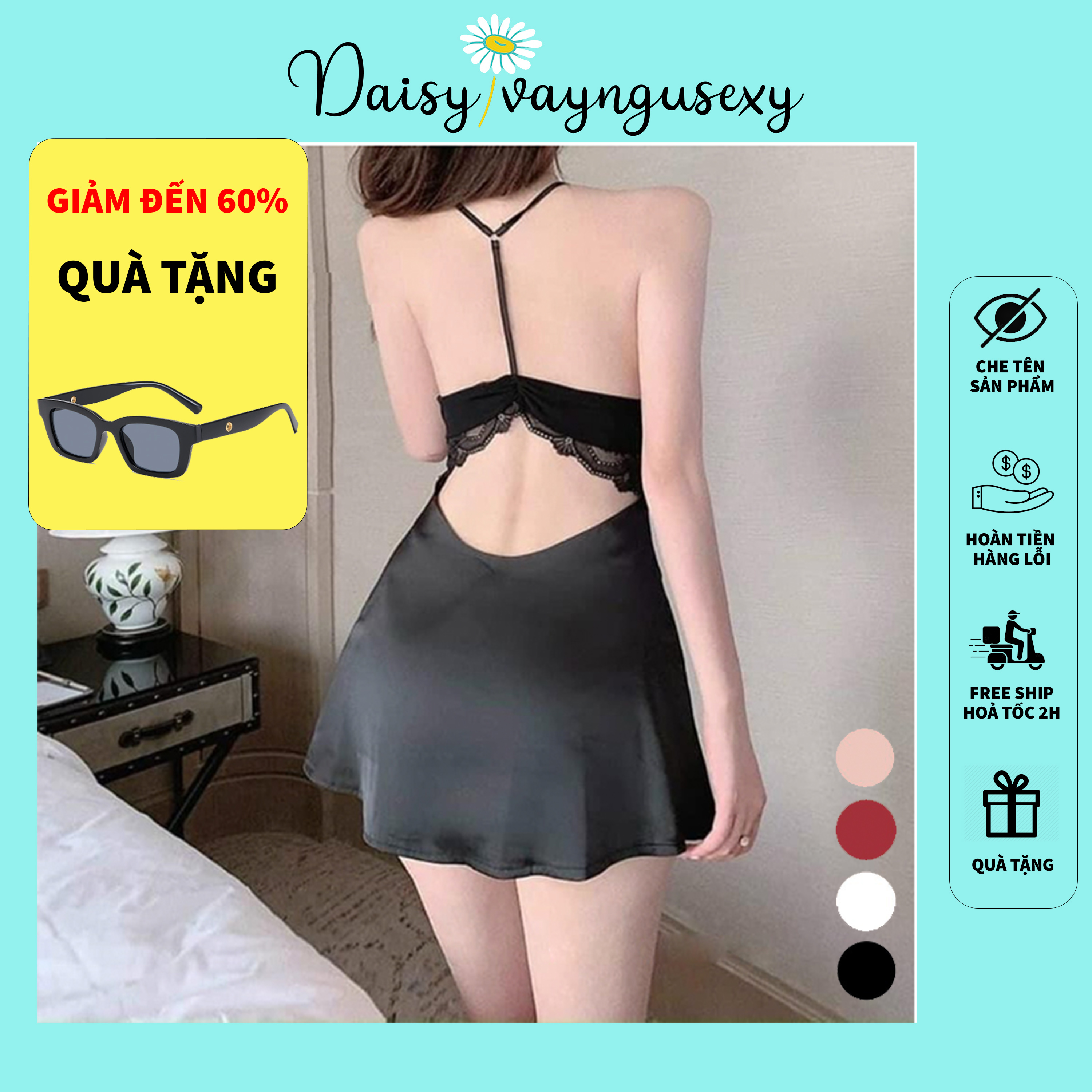 Váy ngủ sexy lụa satin cao cấp, Đầm ngủ 2 dây gợi cảm quyến rũ