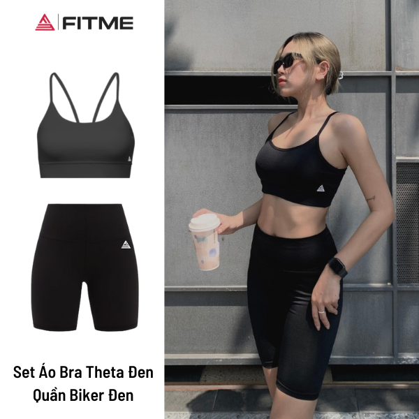  Bộ quần áo tập gym nữ Fitme áo bra 2 dây Theta quần legging lửng chất liệu thun co giãn 4 chiều 