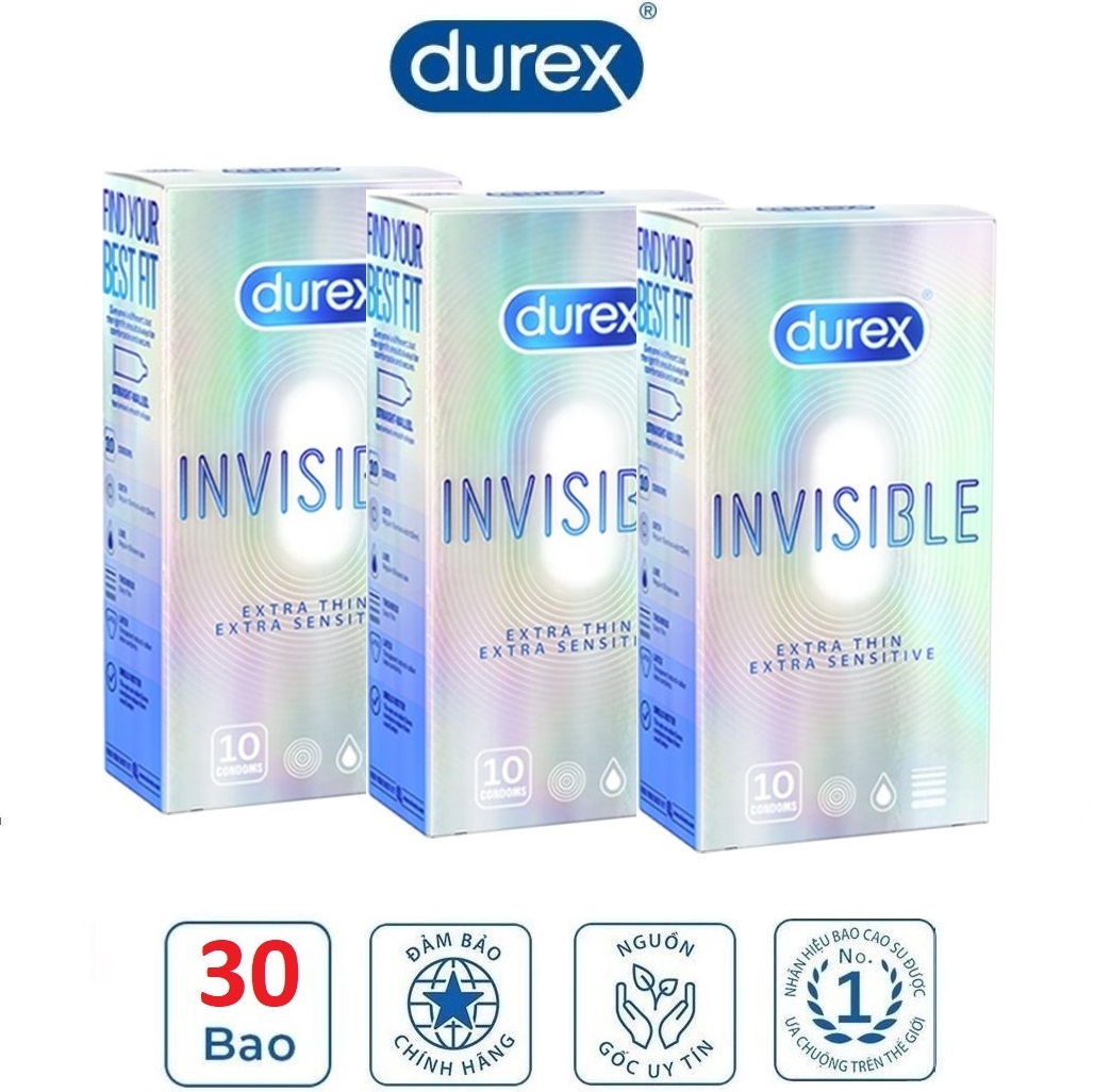 Bộ 3 hộp Bao Cao Su Durex Invisible Extra Lubricated 10s siêu mỏng nhất thị trường