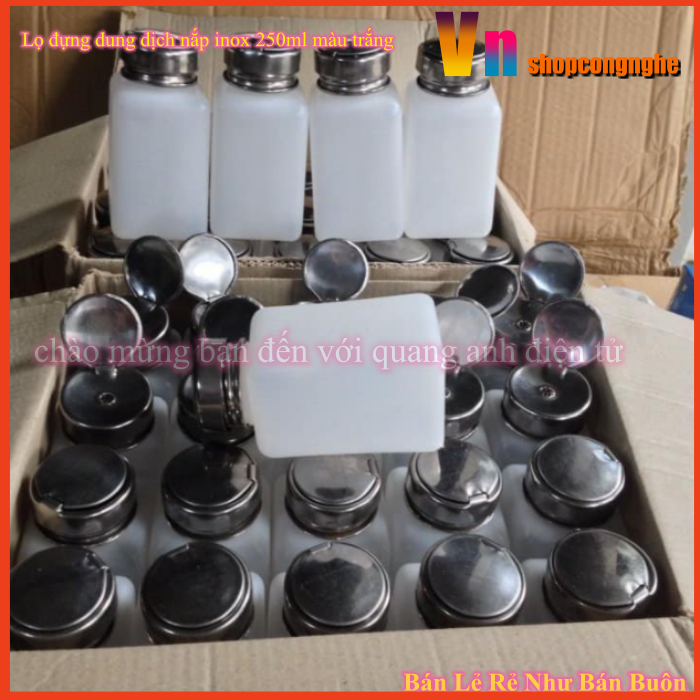 Lọ đựng dung dịch nắp inox 250ml màu trắng