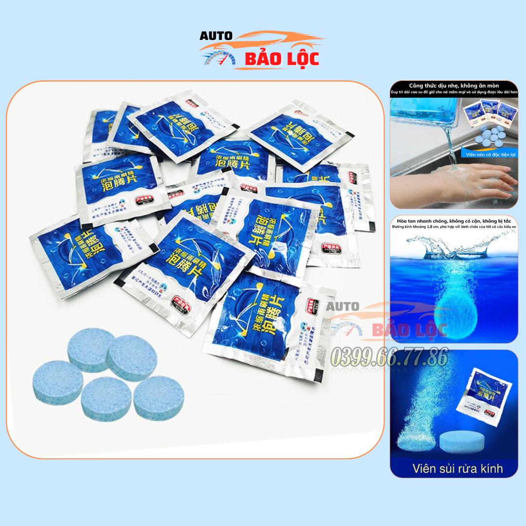 Combo 10 viên sủi rửa kính ô tô xe hơi (1 Viên Nén Bằng 4 Lít) siêu sạch, đánh bay dầu mỡ, bụi bẩn