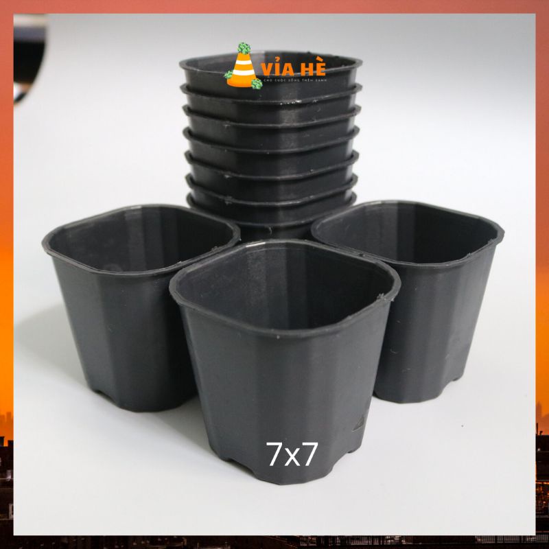 Chậu nhựa đen cứng mini vuông trồng sen đá xương rông size nhỏ 7x7