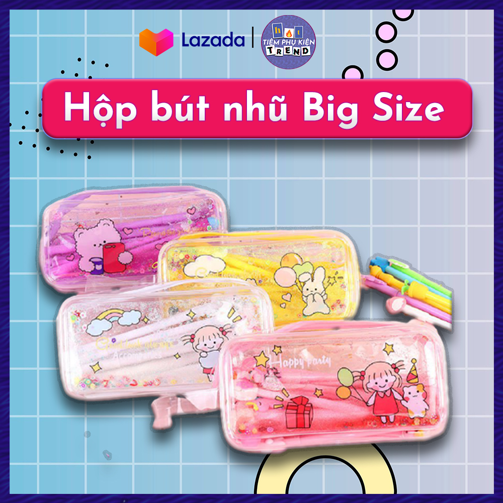 Hộp Bút Nước Nhũ Chảy Trong Suốt Size Lớn - Hộp Bút Kim Tuyến Trong Suốt Lấp Lánh