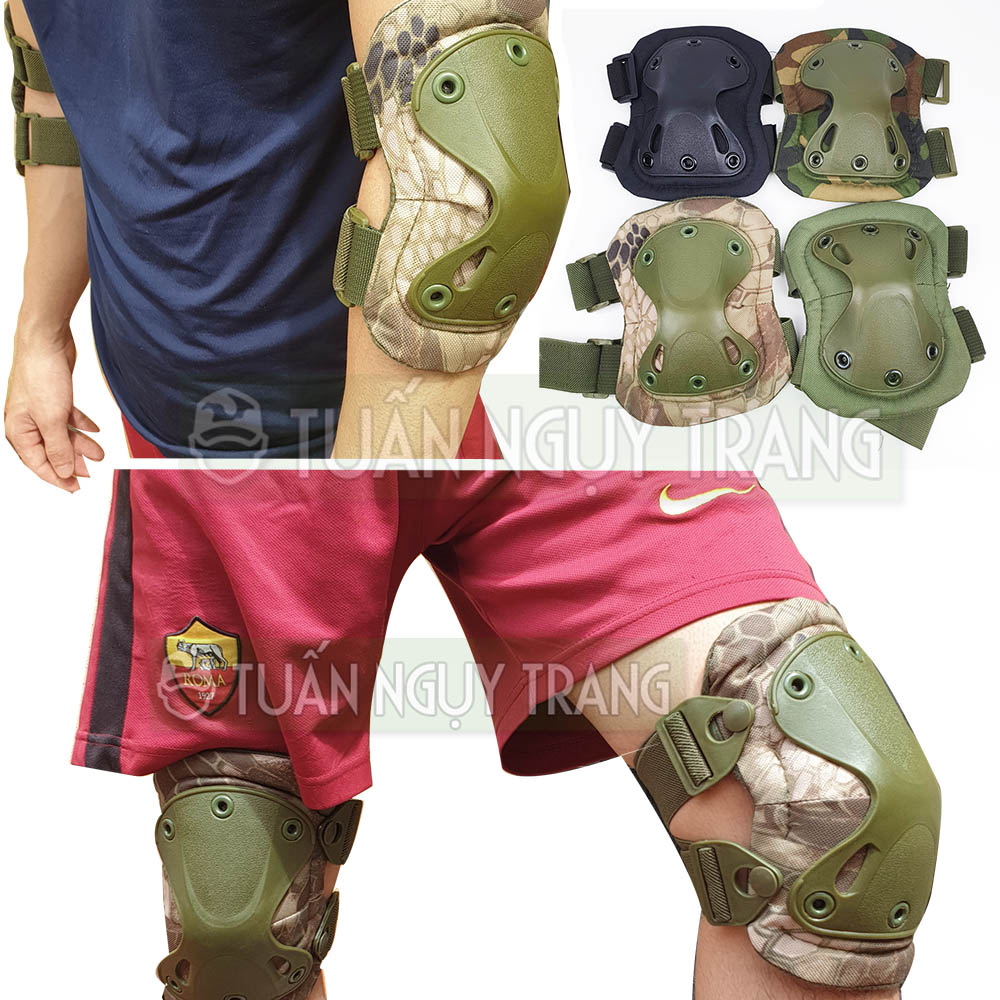 Bộ giáp 4 miếng bảo vệ đầu gối & khuỷu tay màu lính