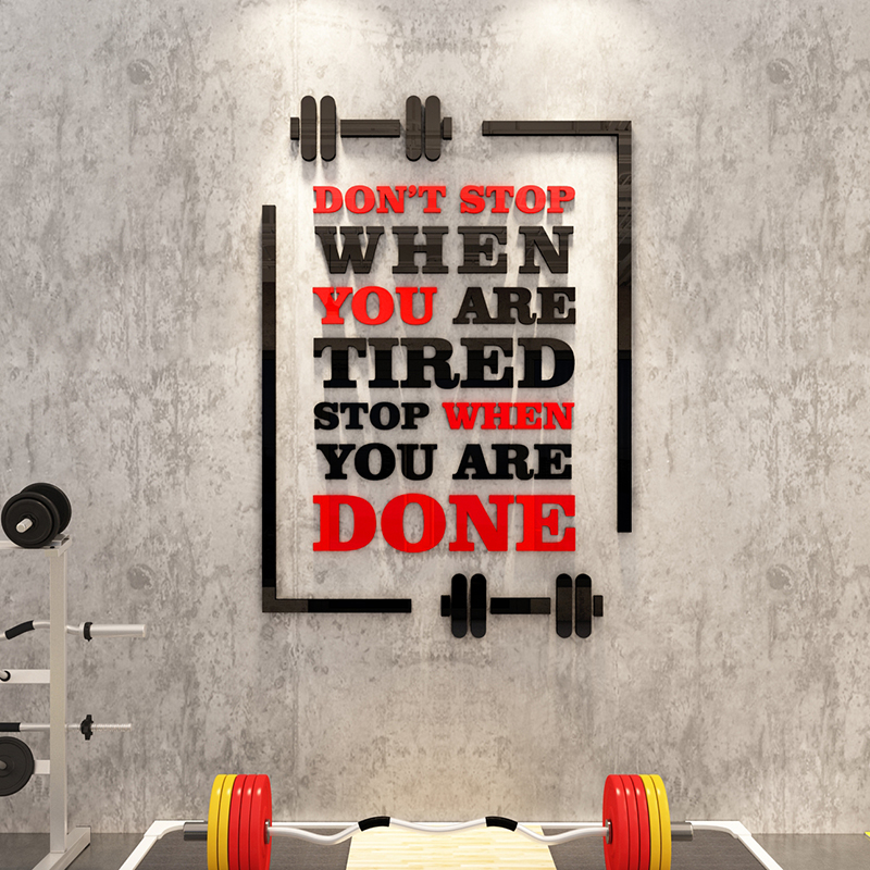 Tranh dán tướng mica 3d - Khung chữ đen đỏ, khung chữ trắng, trang trí phòng tập gym, yoga