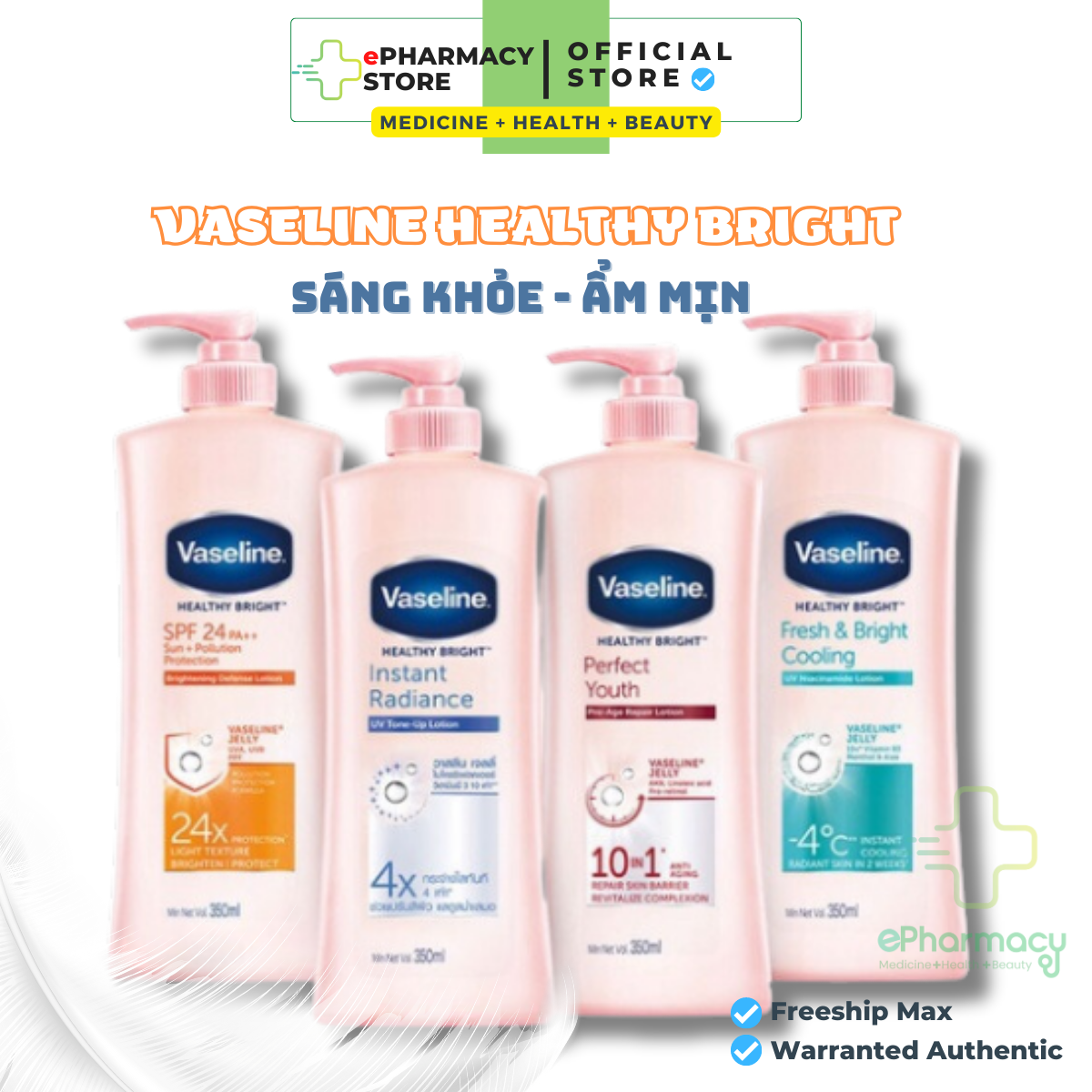 Sữa Dưỡng Thể Trắng Da Vaseline Healthy White Uv Lightening - Dưỡng Thể Vaseline dưỡng ẩm, trắng da,