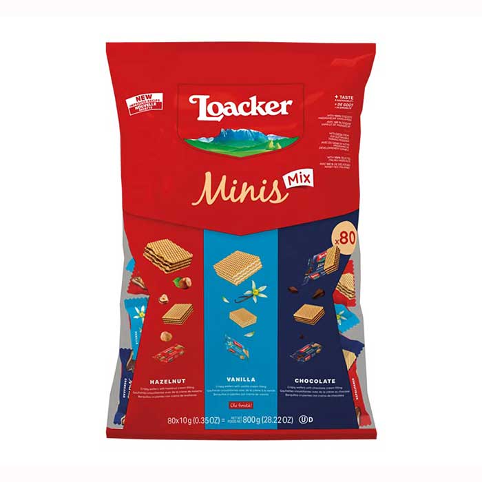 Bánh xốp loacker minis date 10/2024 nhân kem mix 3 vị bịch 800gr hàng mỹ